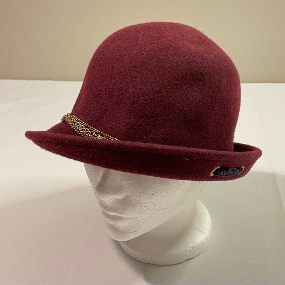 Retro Burgundy Red Fall Wool Felt Hat / Fedora Cap